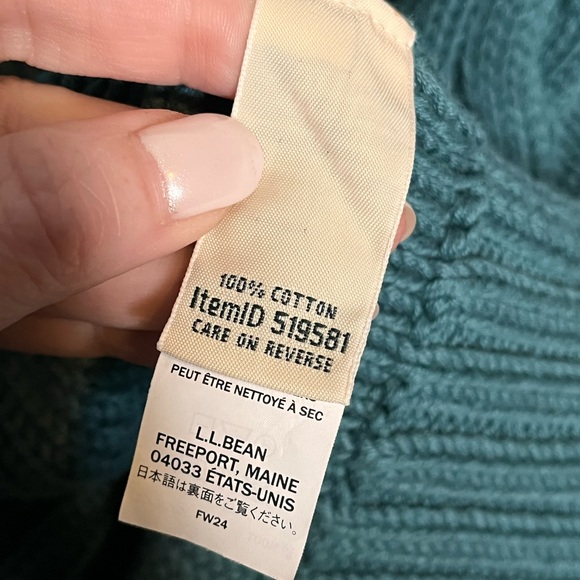 LL BEAN Cotton Cable Knit Button-Front Cardigan Teal Green Size Large Spring - Picture 5 of 6